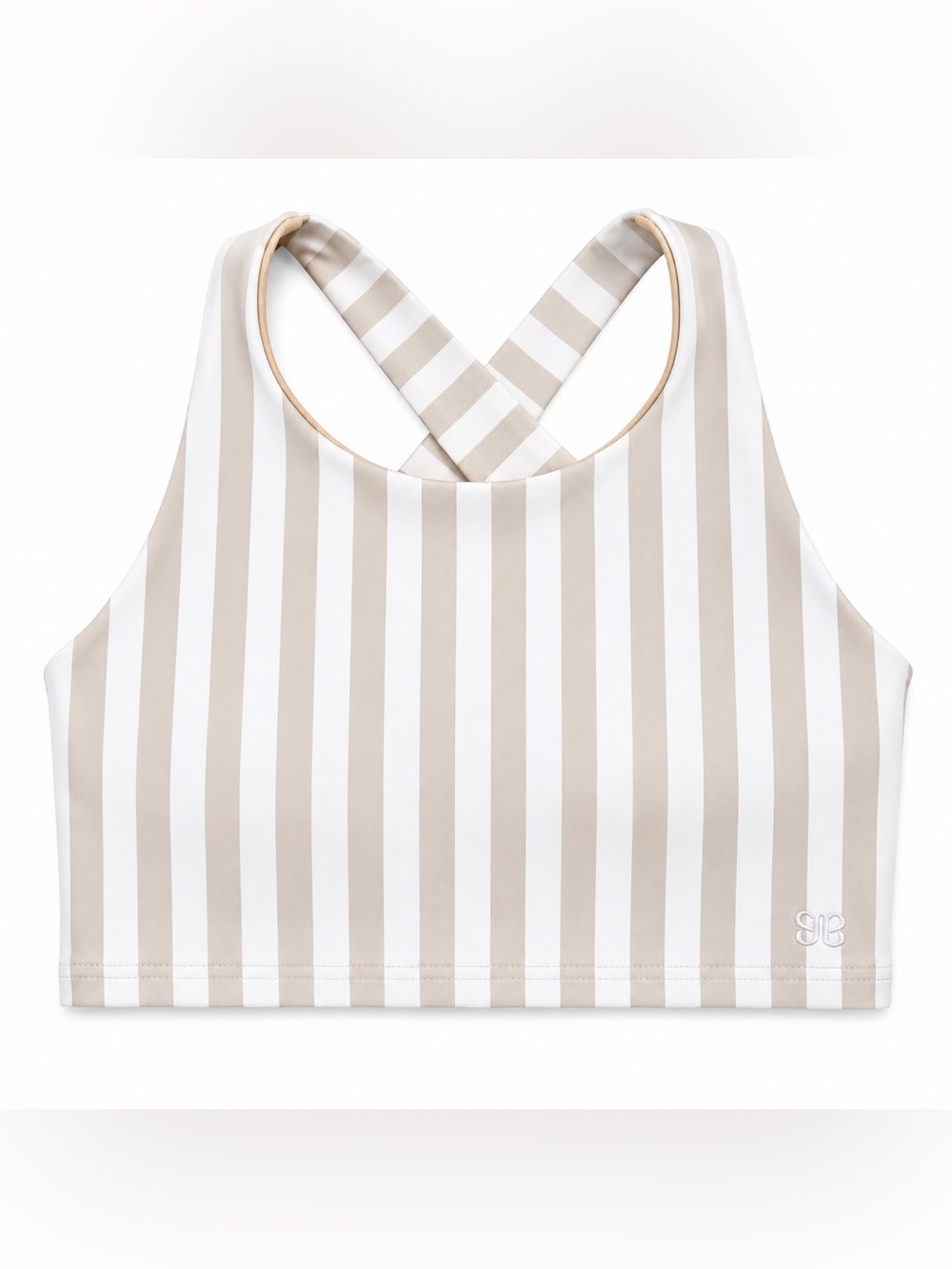 Albion Striped Crossback swim top neutral beach pool vacation minimalist medium
